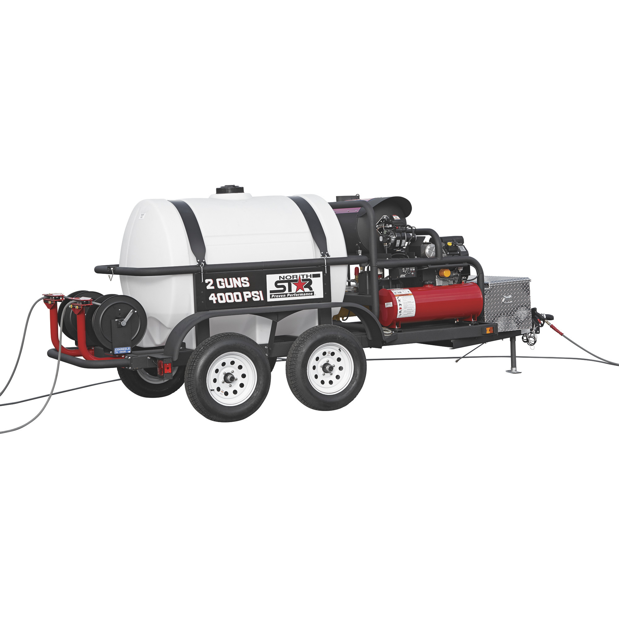 NorthStar Hot Water Commercial Pressure Washer Trailer with 2 Wands, 4000 PSI, 7 GPM, Kohler Engine, 525-Gal. Water Tank